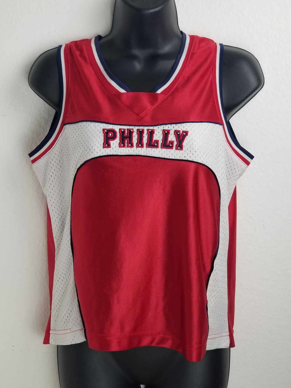 Women's Red, White & Navy Philly Sleeveless Athletic Jersey Top (SIZE L)